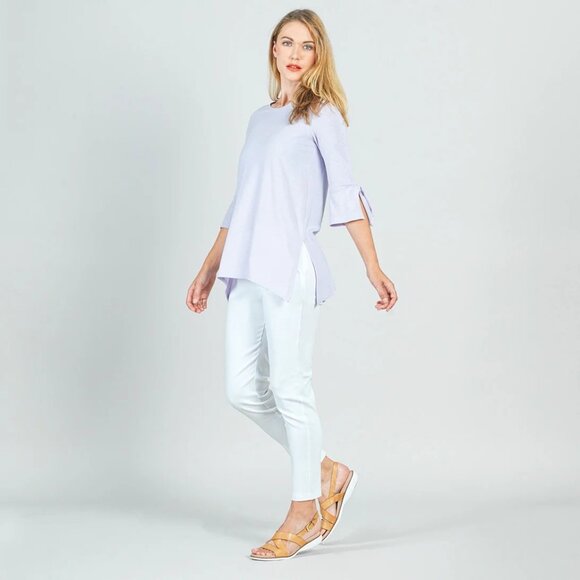 size M Clara Sun Woo tie cuff 3/4 sleeve side vent tunic top blouse gray lagenlo - Picture 2 of 8